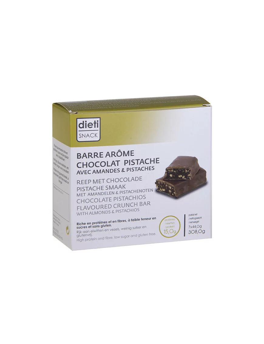 Barretta proteica di cioccolato mandorla e pistacchio