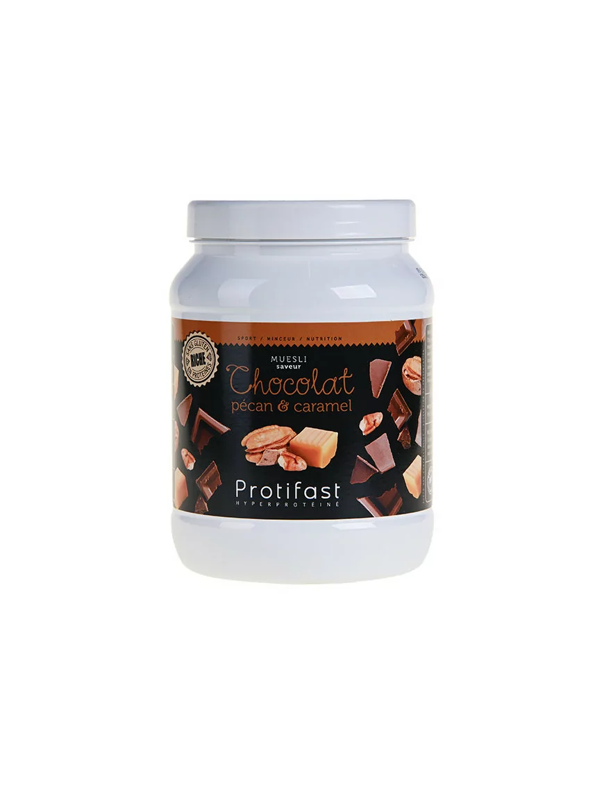 Muesli proteico gusto cioccolato e caramello alle noci pecan
